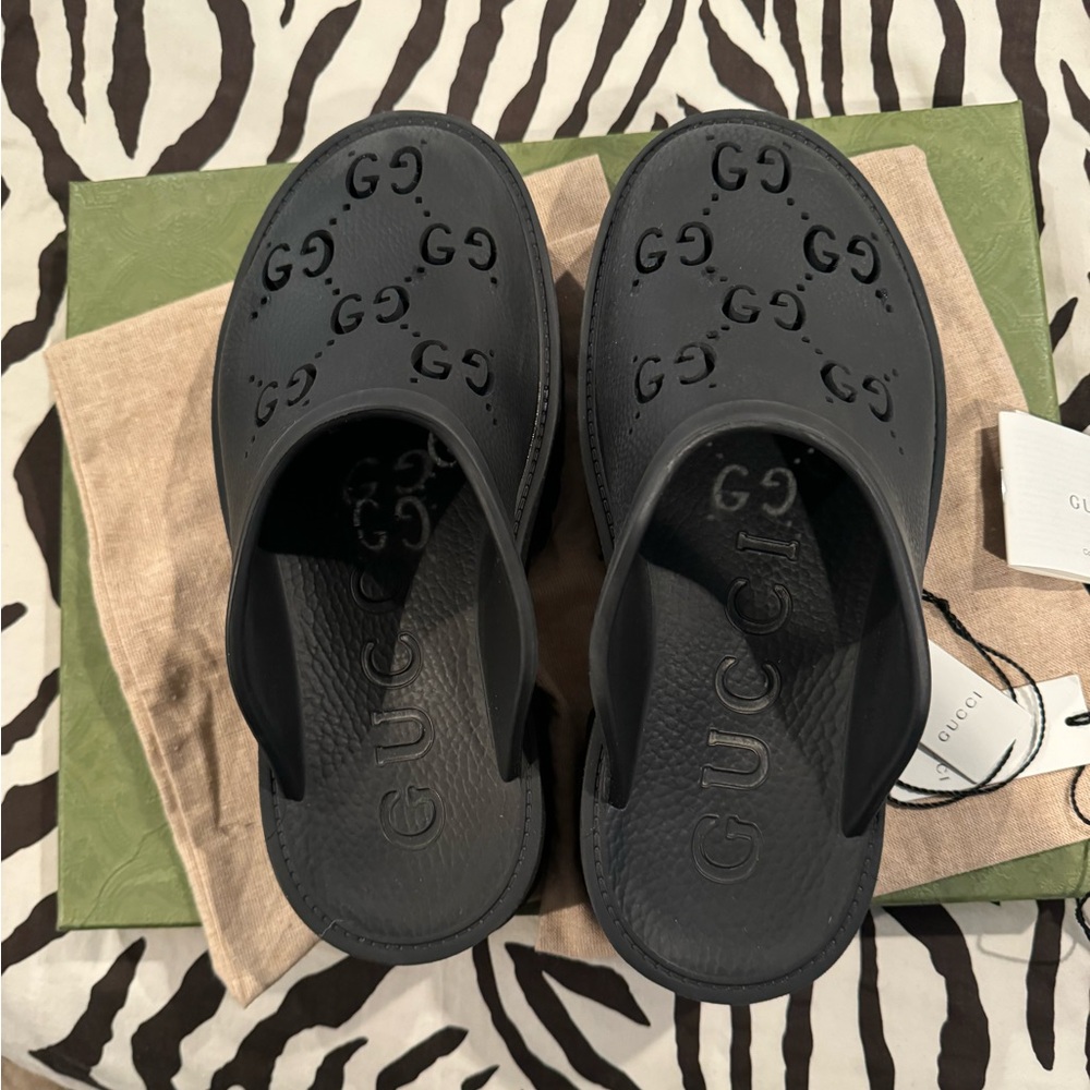 Gucci Rubber Perforated GG Clogs Slip On Platform